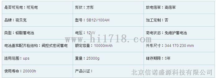 荷贝克SB12V100Ah